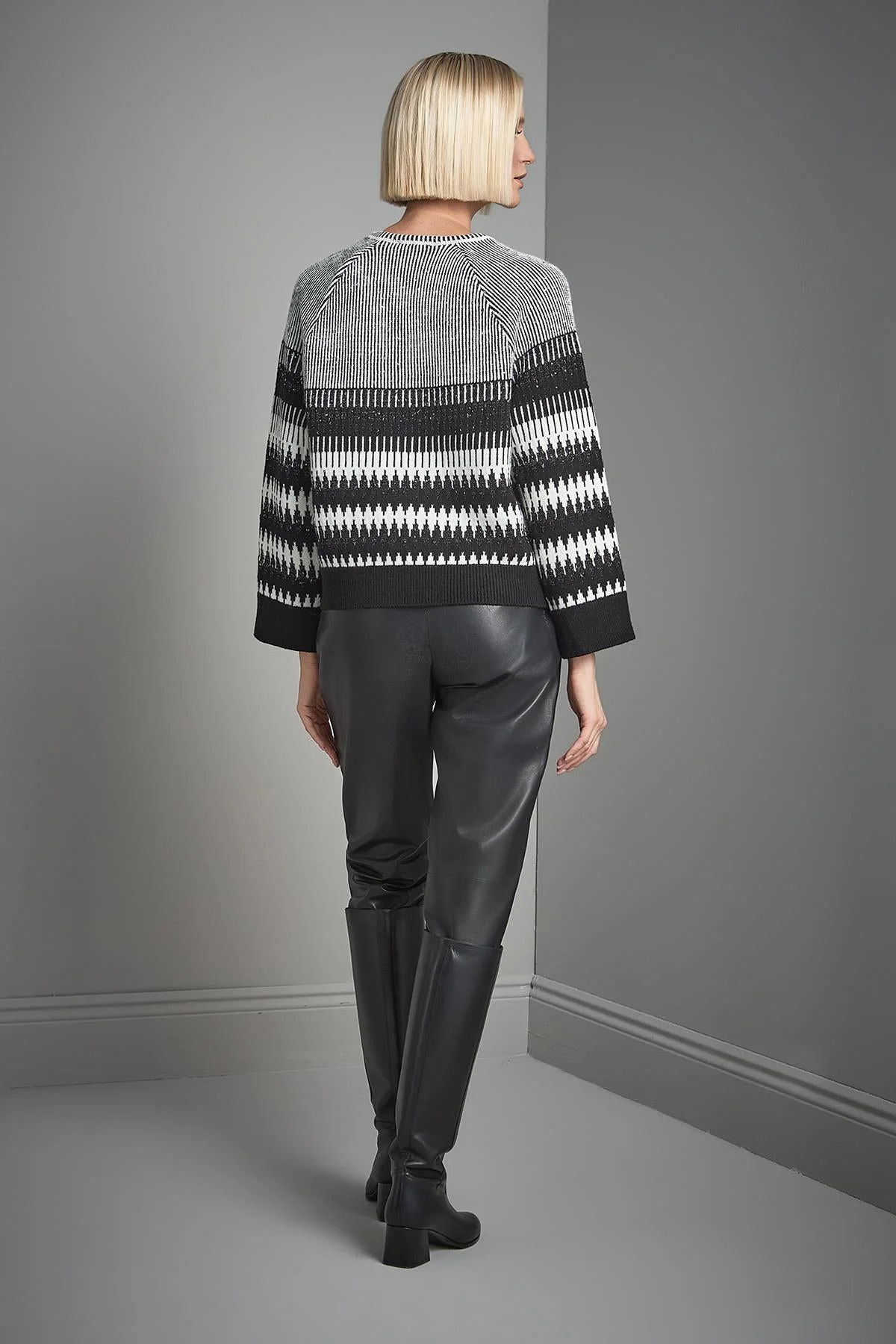 Join Us Kadın Desenli Bisiklet Yaka Triko Kazak W012 Siyah - 5