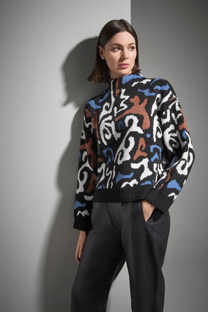 Join Us Kadın Desenli Dik Yaka Triko Kazak W011 Multi - Join Us