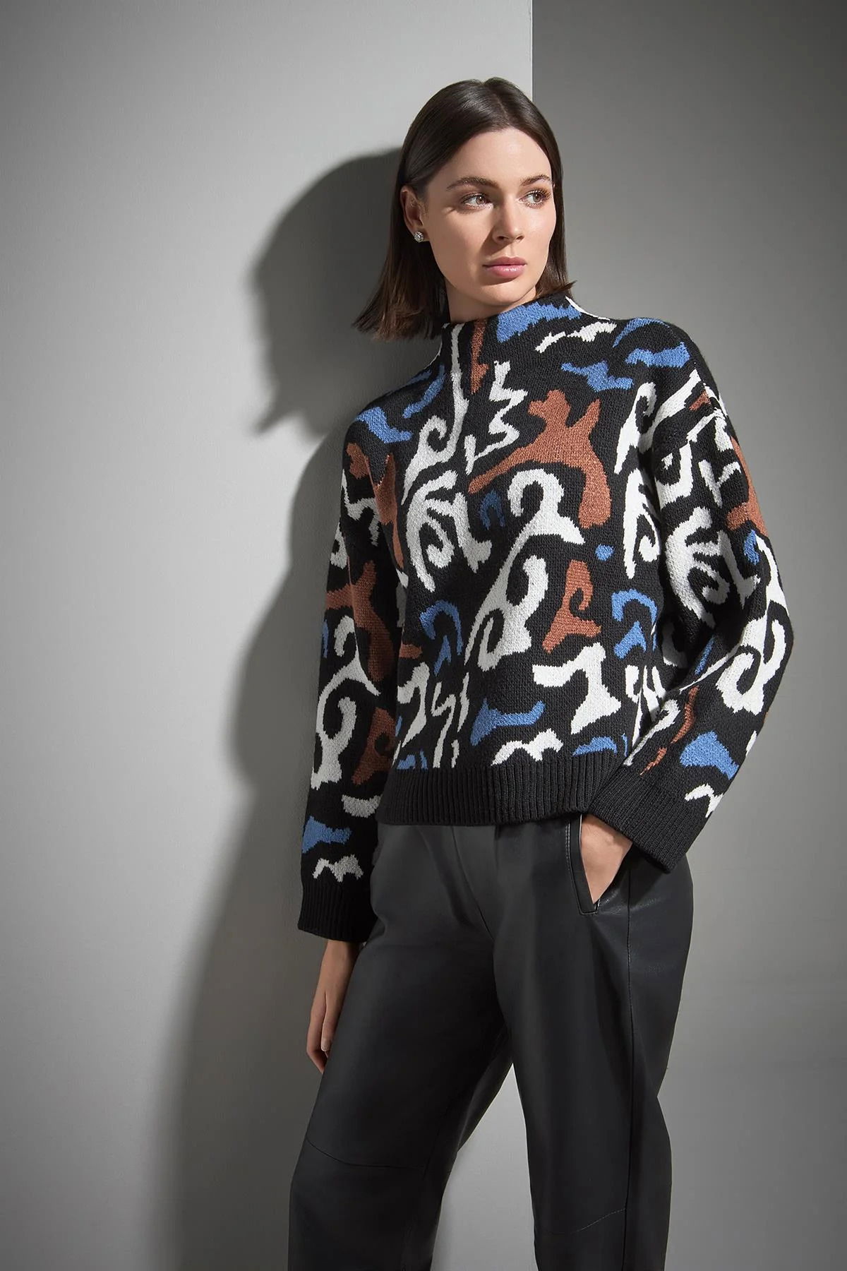 Join Us Kadın Desenli Dik Yaka Triko Kazak W011 Multi - 1