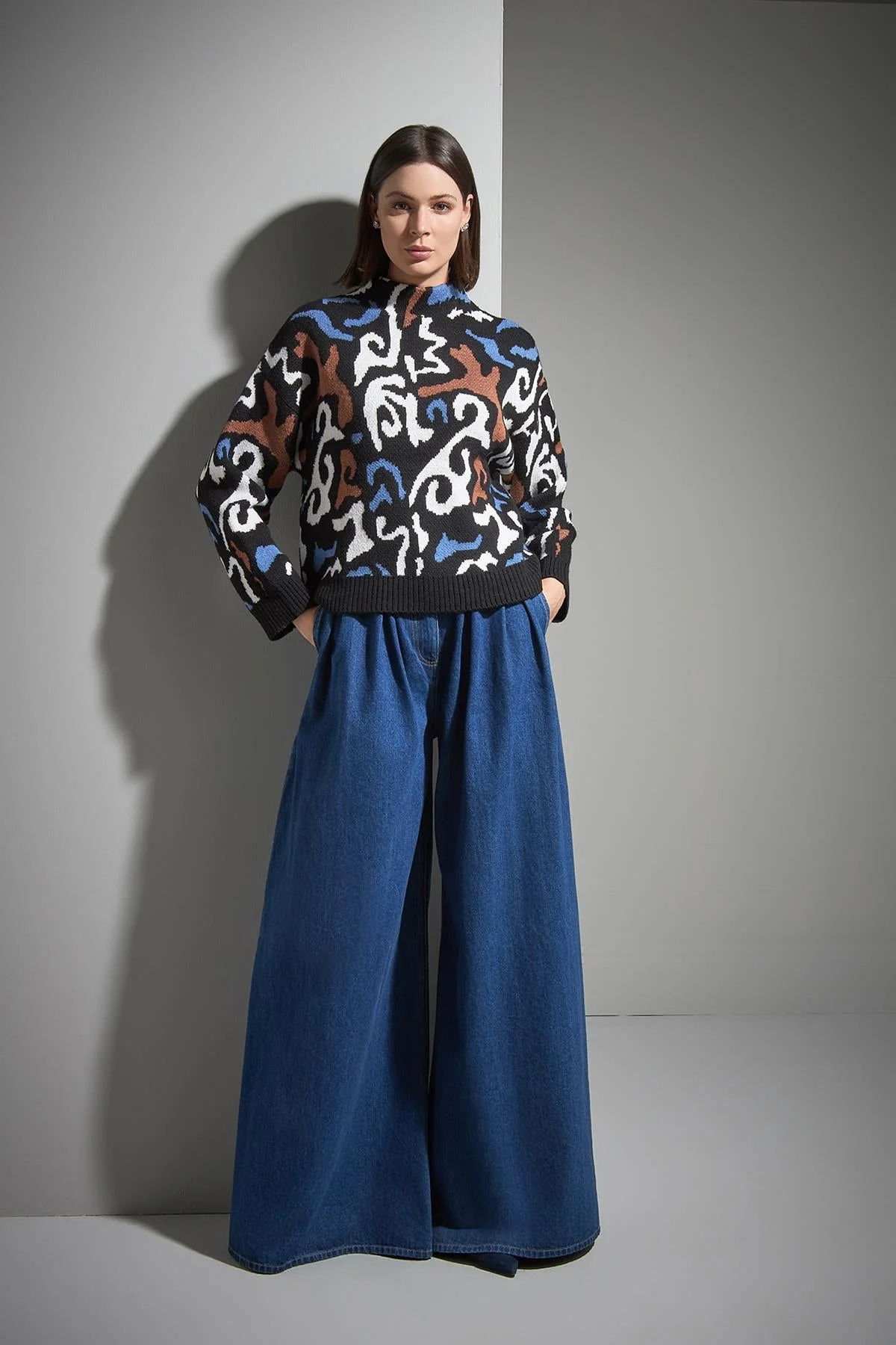 Join Us Kadın Desenli Dik Yaka Triko Kazak W011 Multi - 2