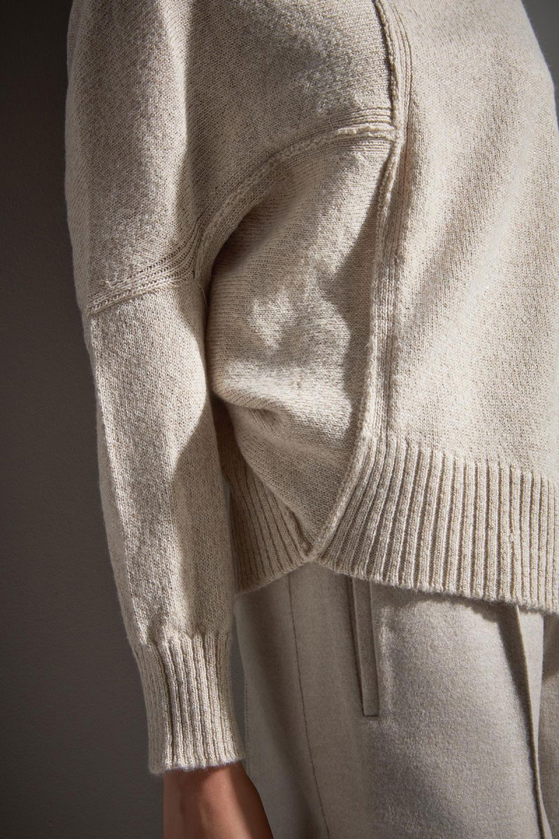 Join Us Kadın Dik Yaka Asimetrik Triko Kazak W069 Bej - 3