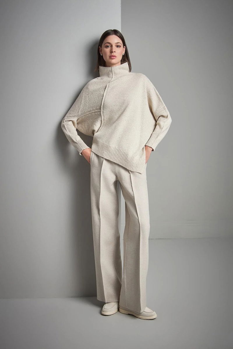 Join Us Kadın Dik Yaka Asimetrik Triko Kazak W069 Bej - 4