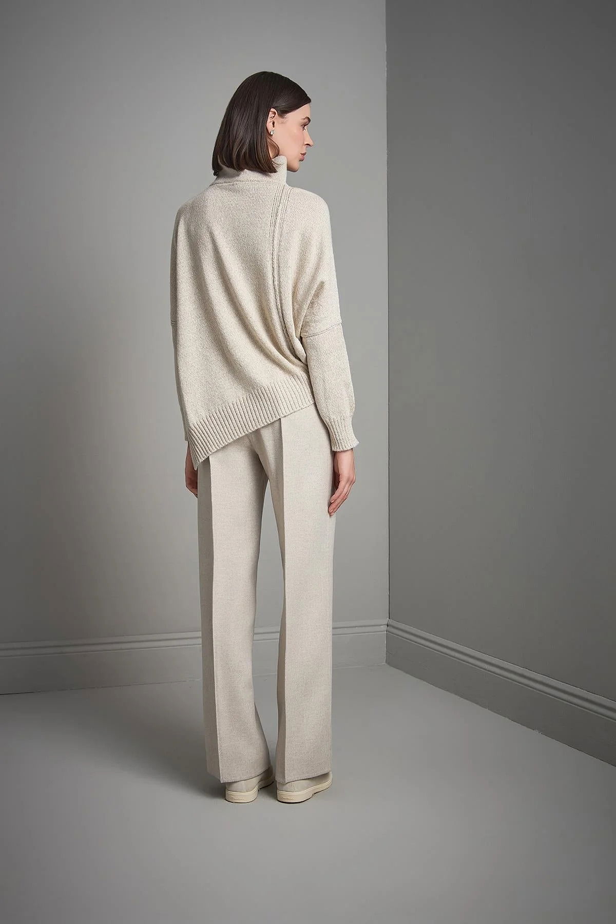 Join Us Kadın Dik Yaka Asimetrik Triko Kazak W069 Bej - 5