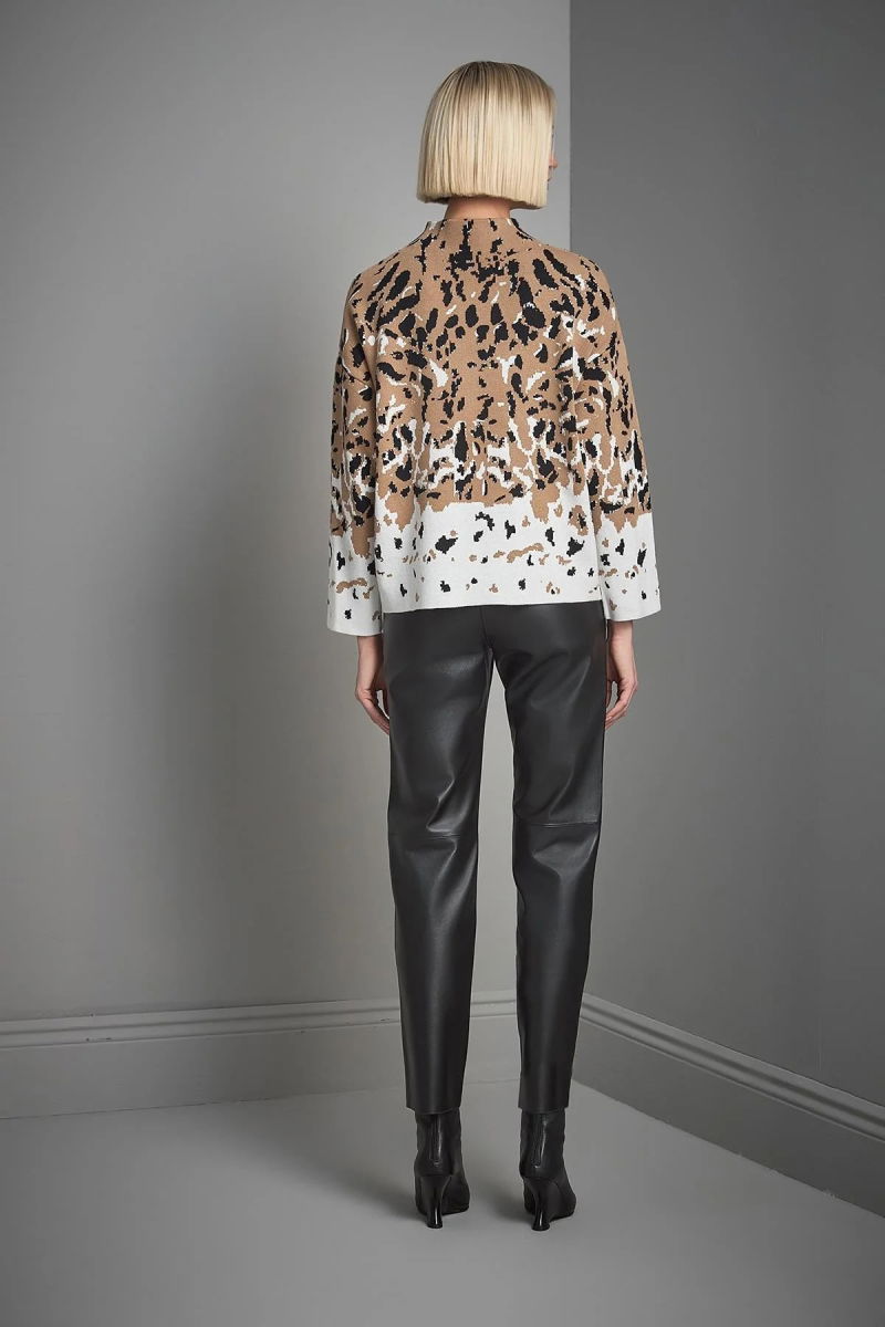 Join Us Kadın Dik Yaka Aslan Desenli Triko Kazak W083 Multi - 5