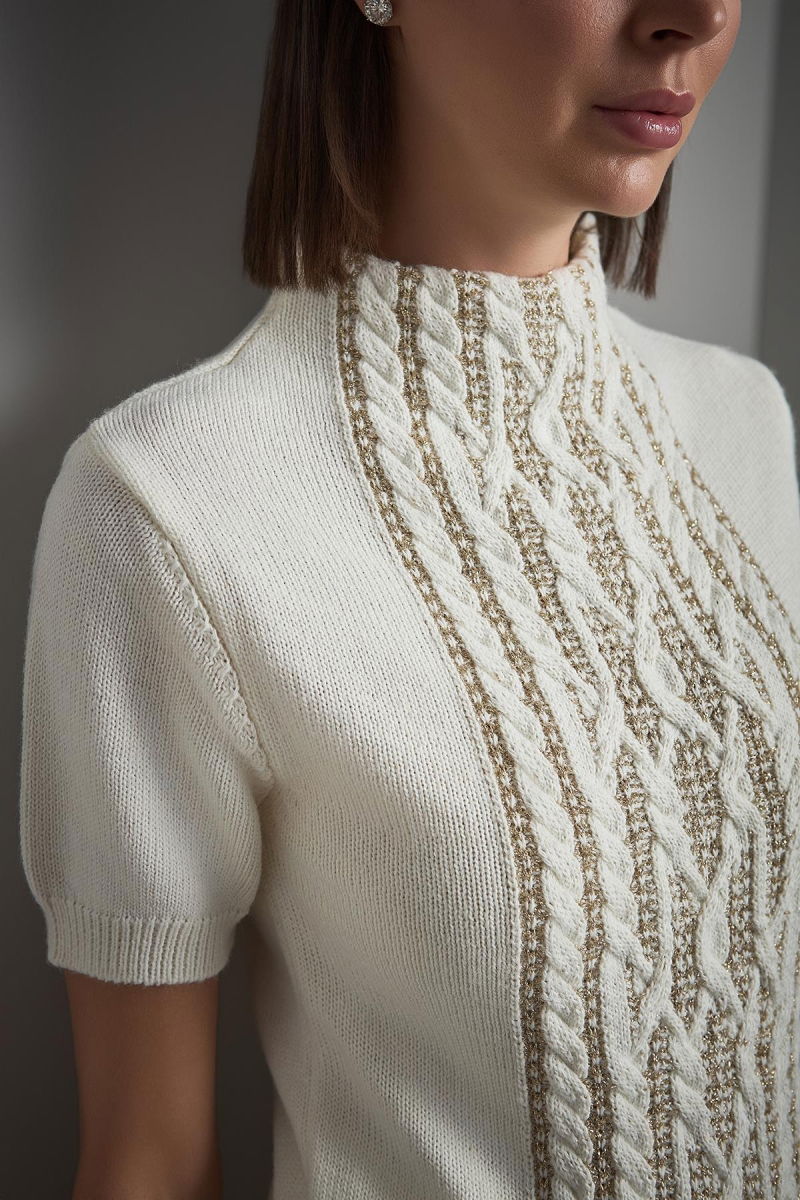 Join Us Kadın Dik Yaka Simli Triko Kazak W032 Ekru - 4