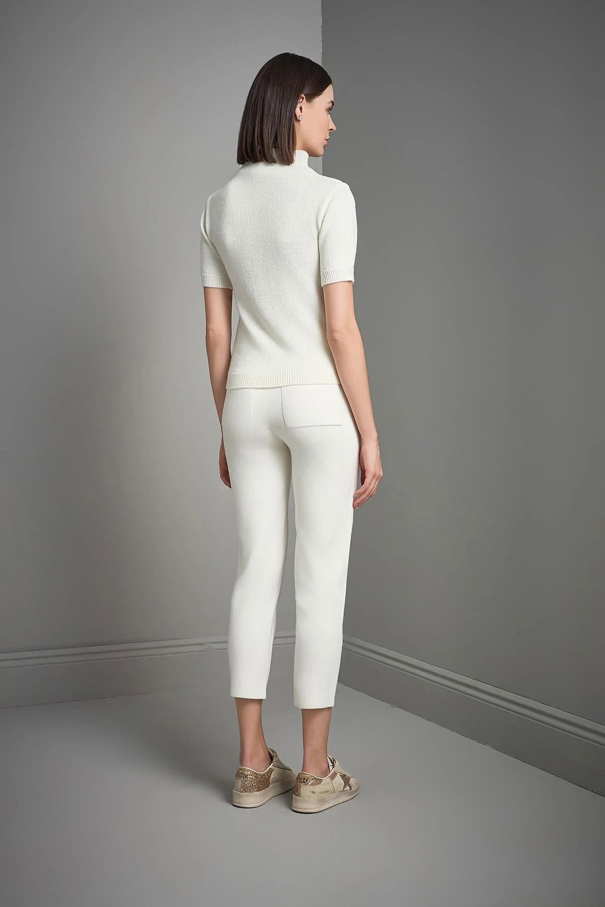 Join Us Kadın Dik Yaka Simli Triko Kazak W032 Ekru - 5
