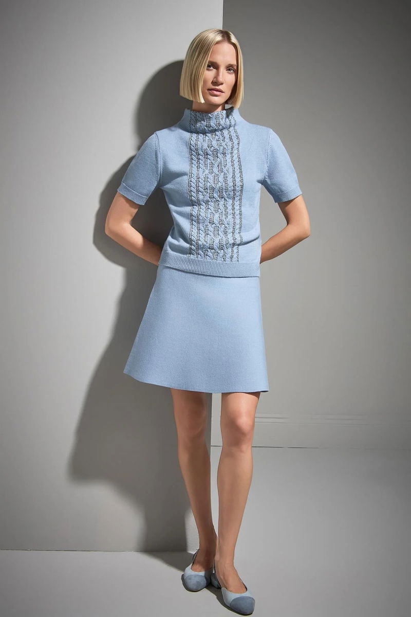 Join Us Kadın Dik Yaka Simli Triko Kazak W085 Mavi - 3