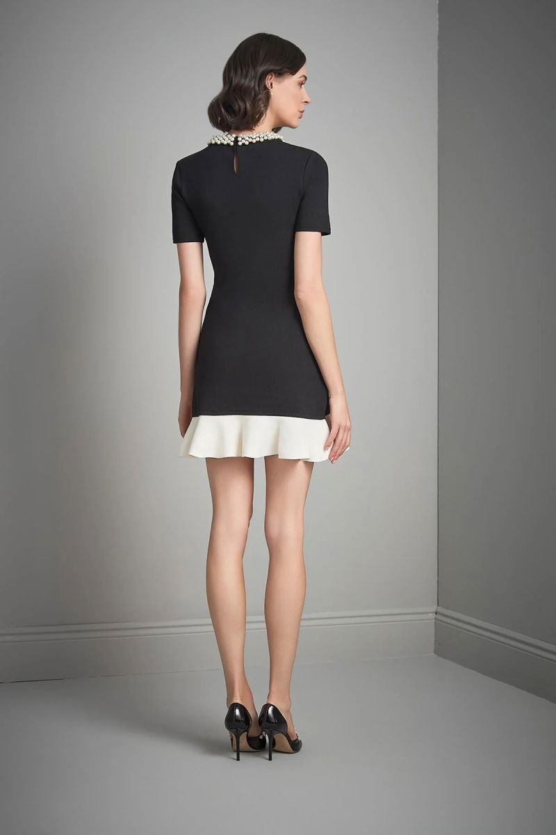 Join Us Kadın El İşi İncili Fırfırlı Triko Elbise W014 Siyah - 5