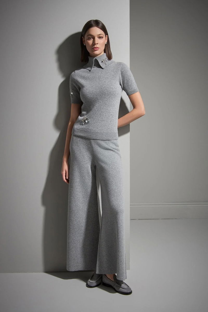 Join Us Kadın El İşi Pul ve Taş İşlemeli Triko Bluz W222 Gri - 4