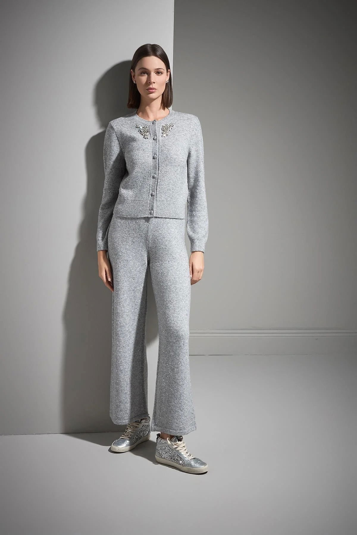 Join Us Kadın El İşi Taş İşlemeli Düğme Detaylı Triko Hırka W114 Gri - 4