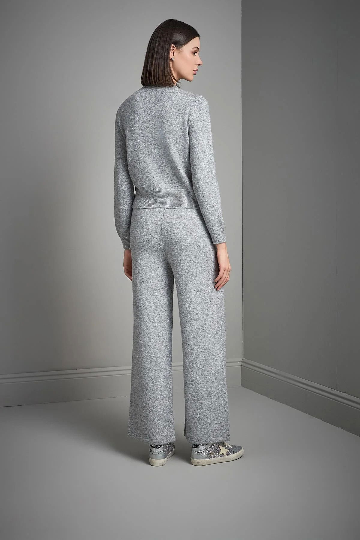 Join Us Kadın El İşi Taş İşlemeli Düğme Detaylı Triko Hırka W114 Gri - 5