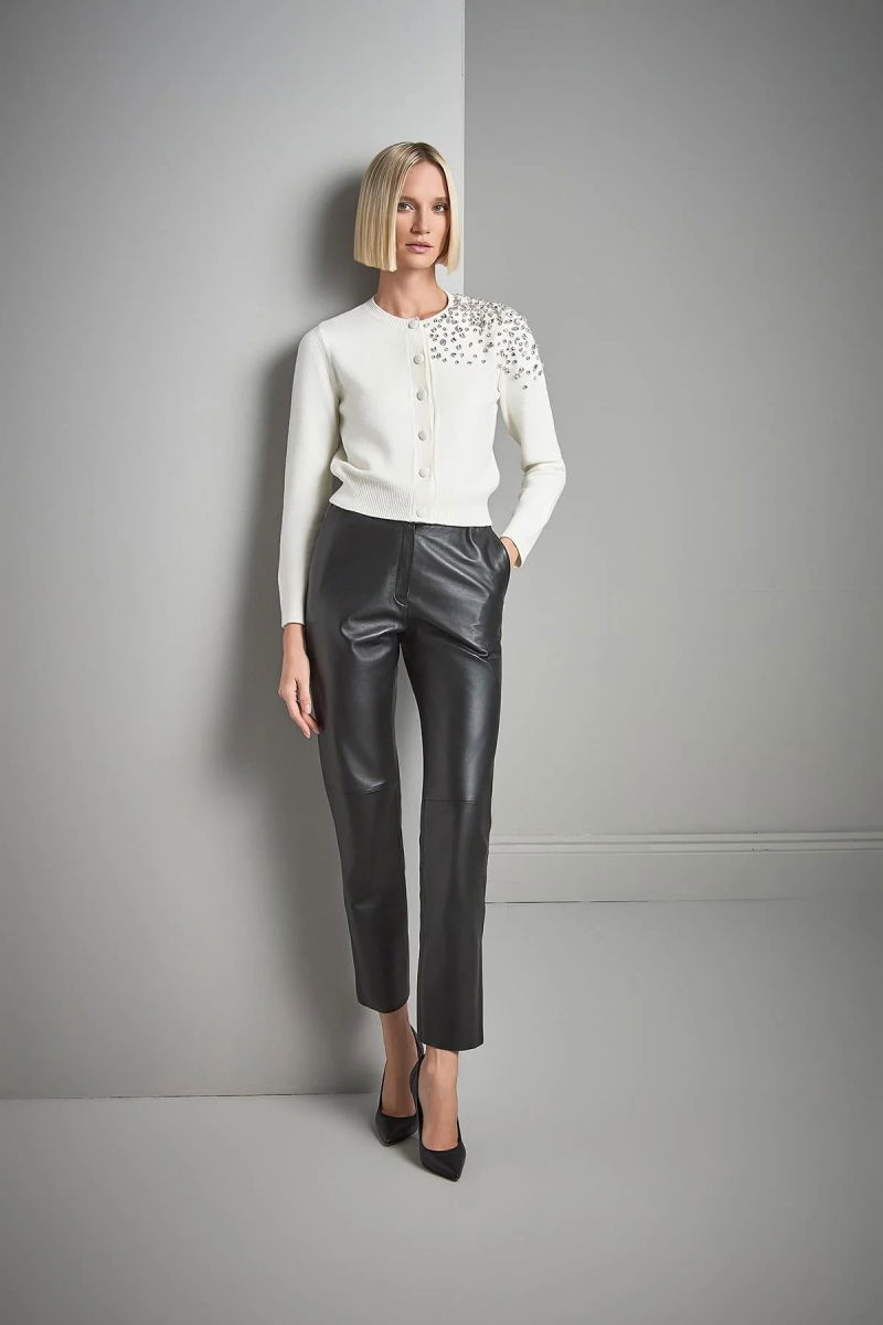 Join Us Kadın El İşi Taş İşlemeli Triko Hırka W068 Ekru - 3