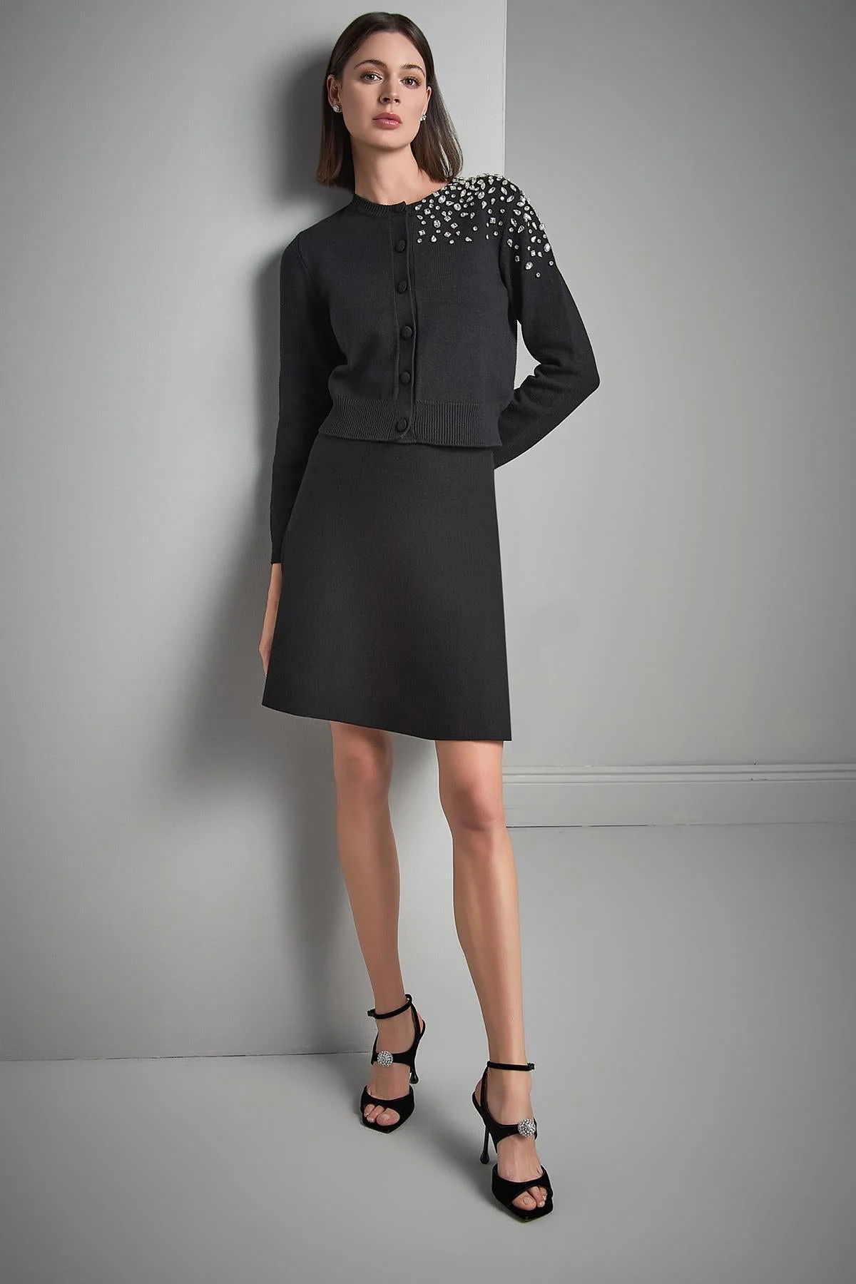 Join Us Kadın El İşi Taş İşlemeli Triko Hırka W068 Siyah - 2