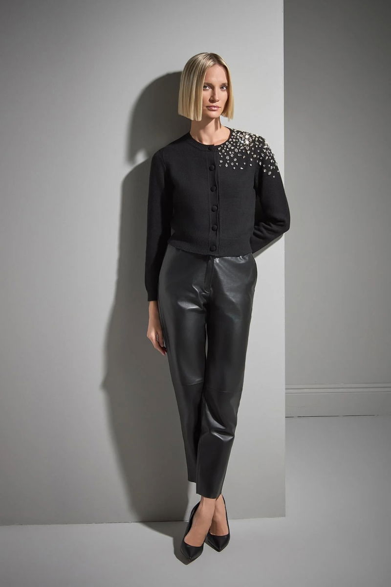 Join Us Kadın El İşi Taş İşlemeli Triko Hırka W068 Siyah - 3