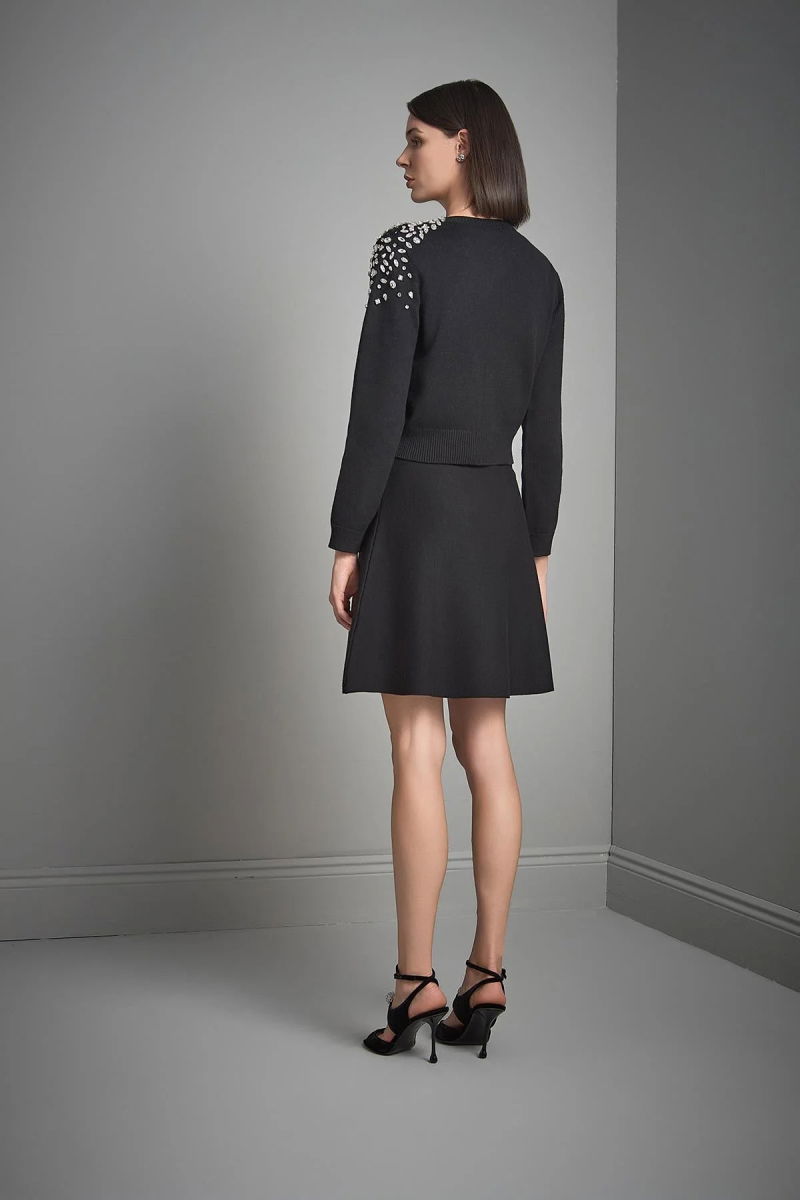 Join Us Kadın El İşi Taş İşlemeli Triko Hırka W068 Siyah - 5