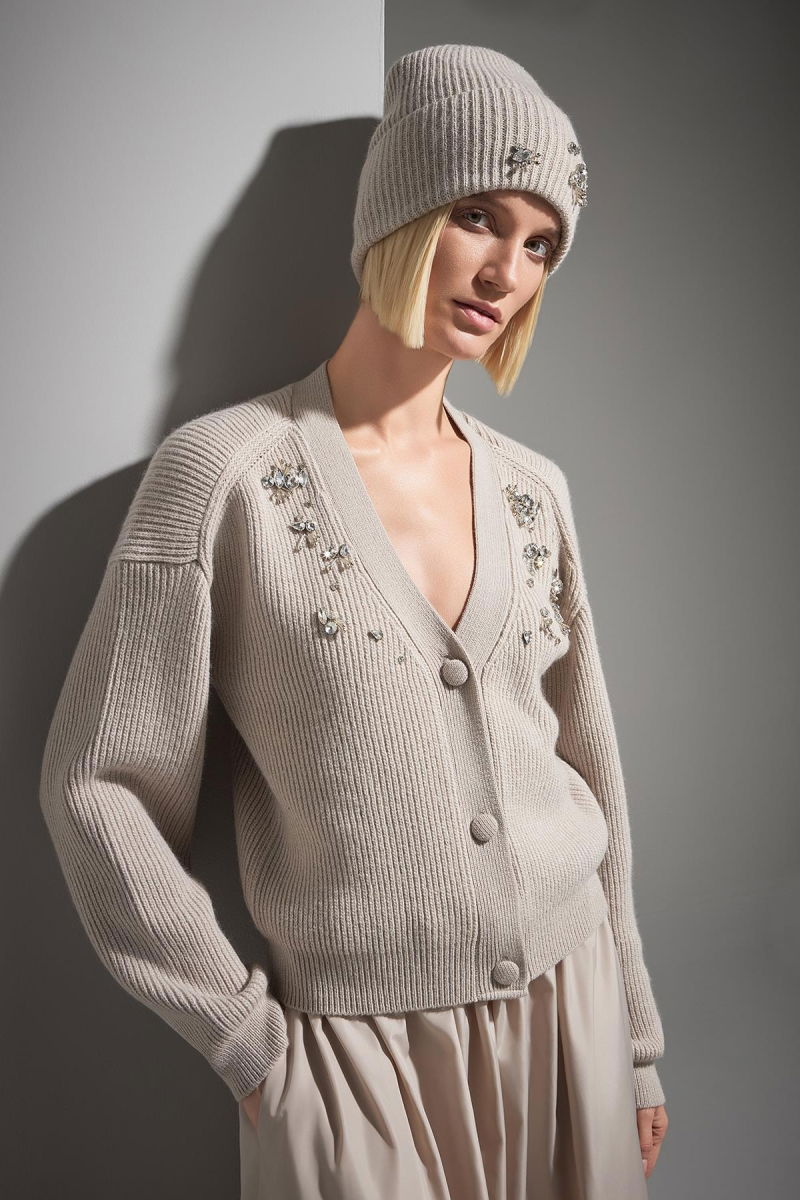 Join Us Kadın El İşi Taş İşlemeli Triko Hırka W097 Bej - Join Us