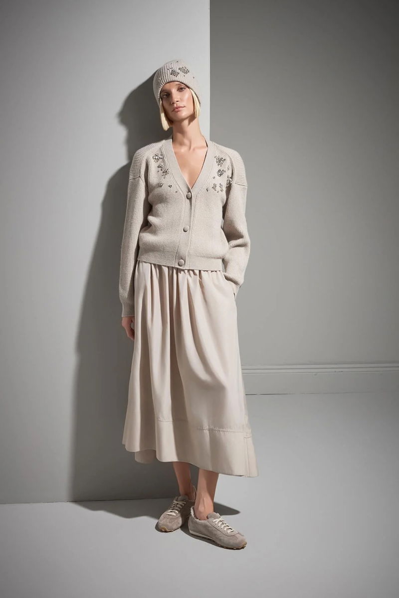 Join Us Kadın El İşi Taş İşlemeli Triko Hırka W097 Bej - 2