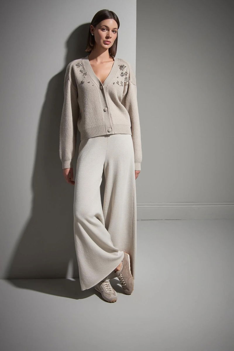 Join Us Kadın El İşi Taş İşlemeli Triko Hırka W097 Bej - 3