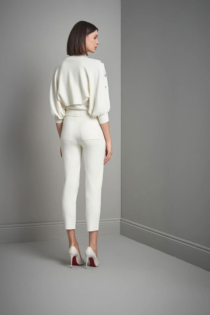 Join Us Kadın El İşi Taş İşlemeli Triko Hırka W105 Ekru - 5