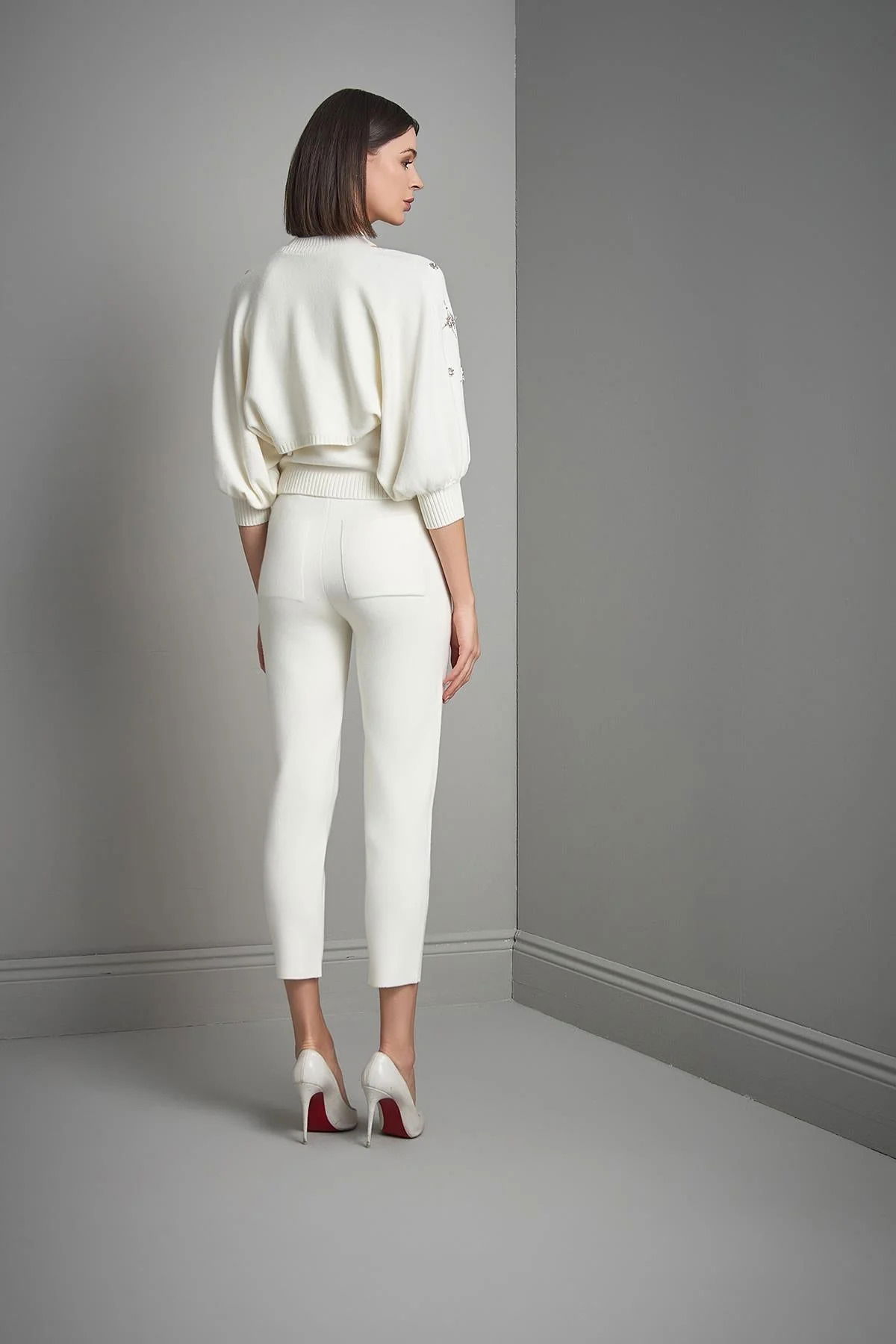 Join Us Kadın El İşi Taş İşlemeli Triko Hırka W105 Ekru - 5