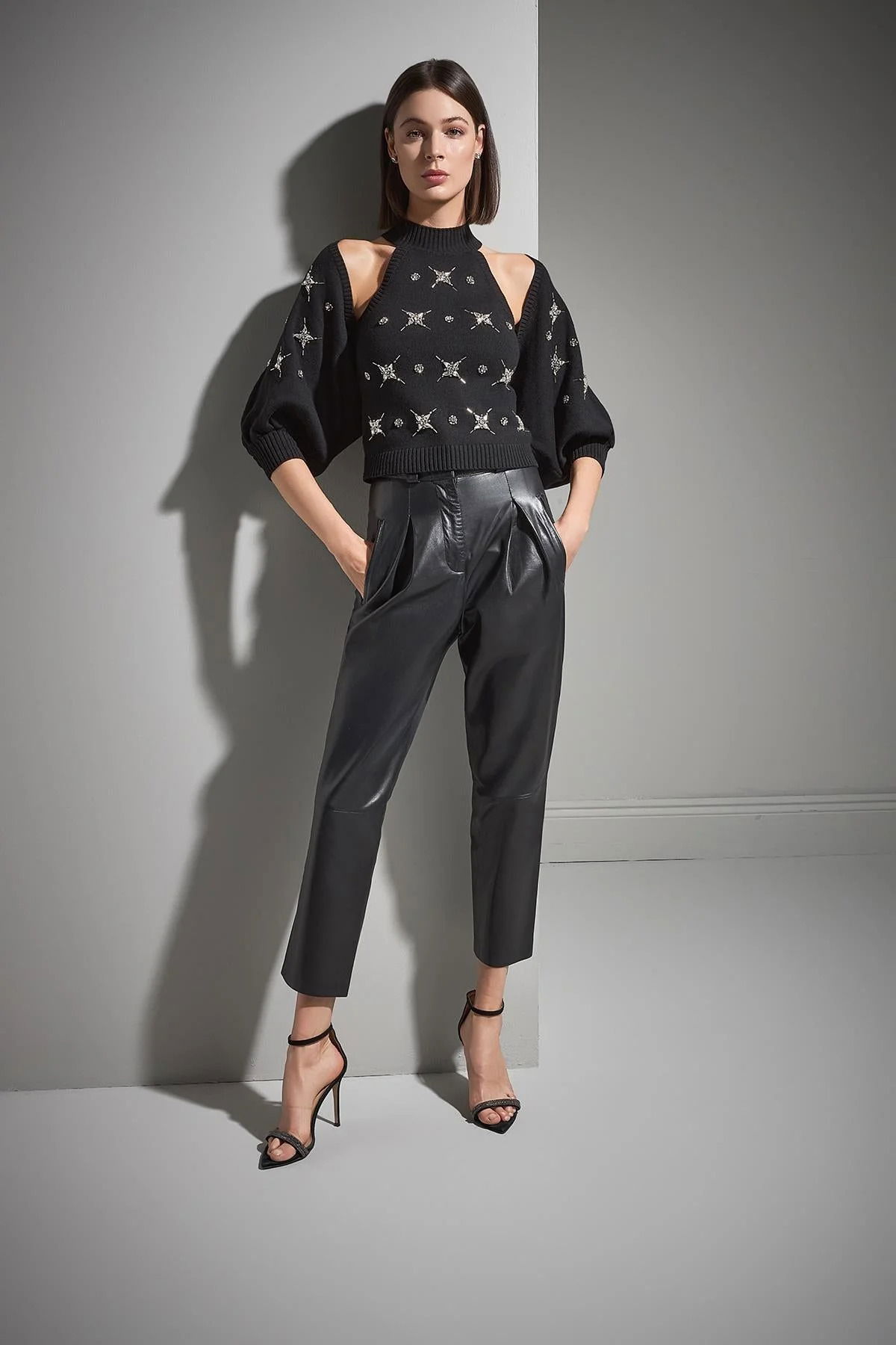 Join Us Kadın El İşi Taş İşlemeli Triko Hırka W105 Siyah - 3