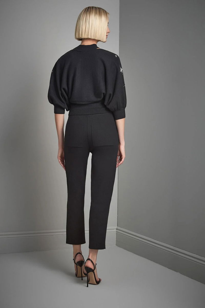 Join Us Kadın El İşi Taş İşlemeli Triko Hırka W105 Siyah - 5