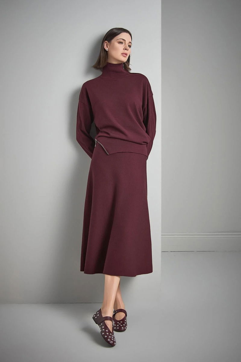 Join Us Kadın Fermuar Detaylı Dik Yaka Triko Kazak W023 Bordo - 4