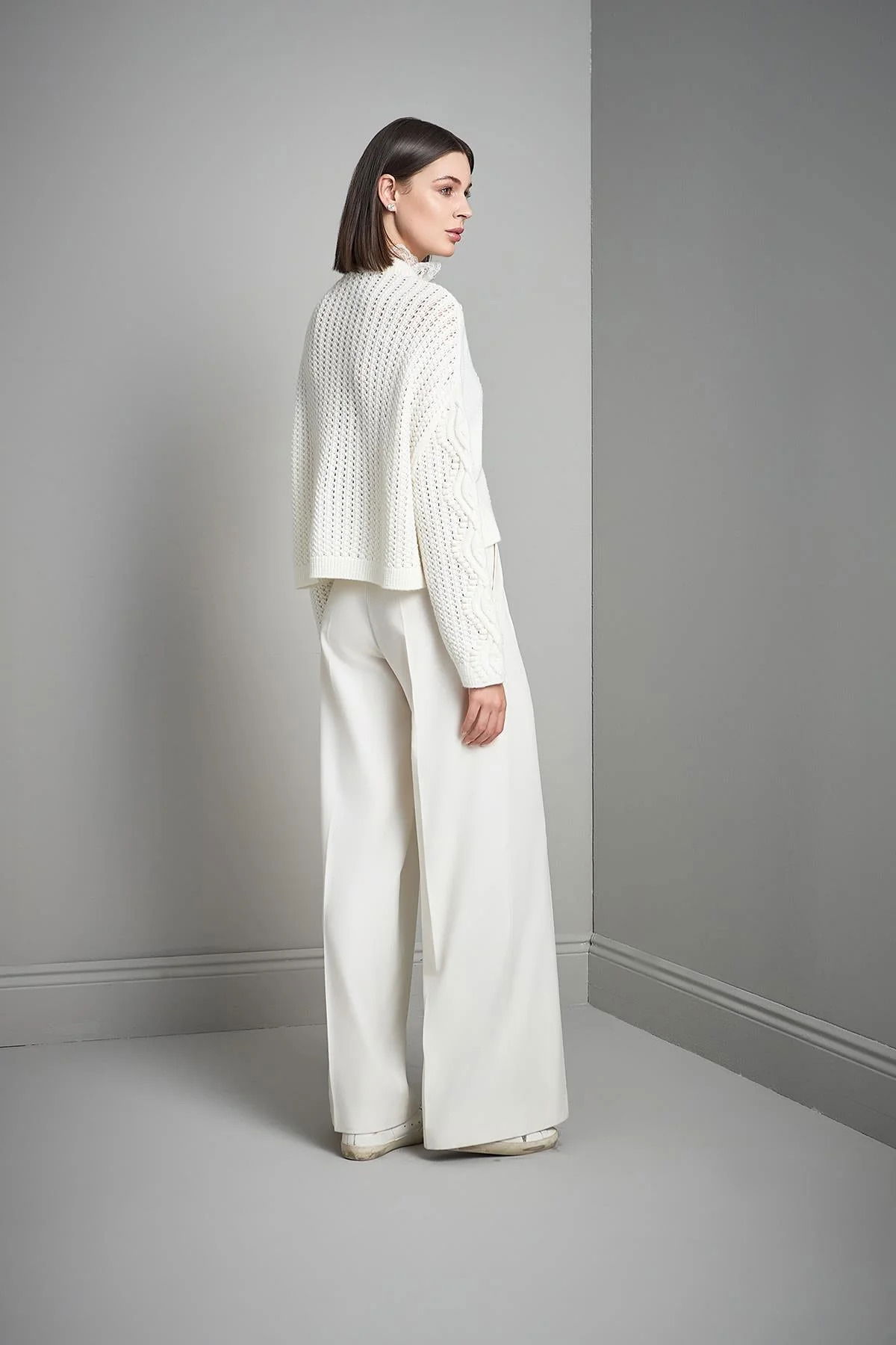 Join Us Kadın Fonksiyonel Dantel Yaka Detaylı Triko Kazak W031 Ekru - 5
