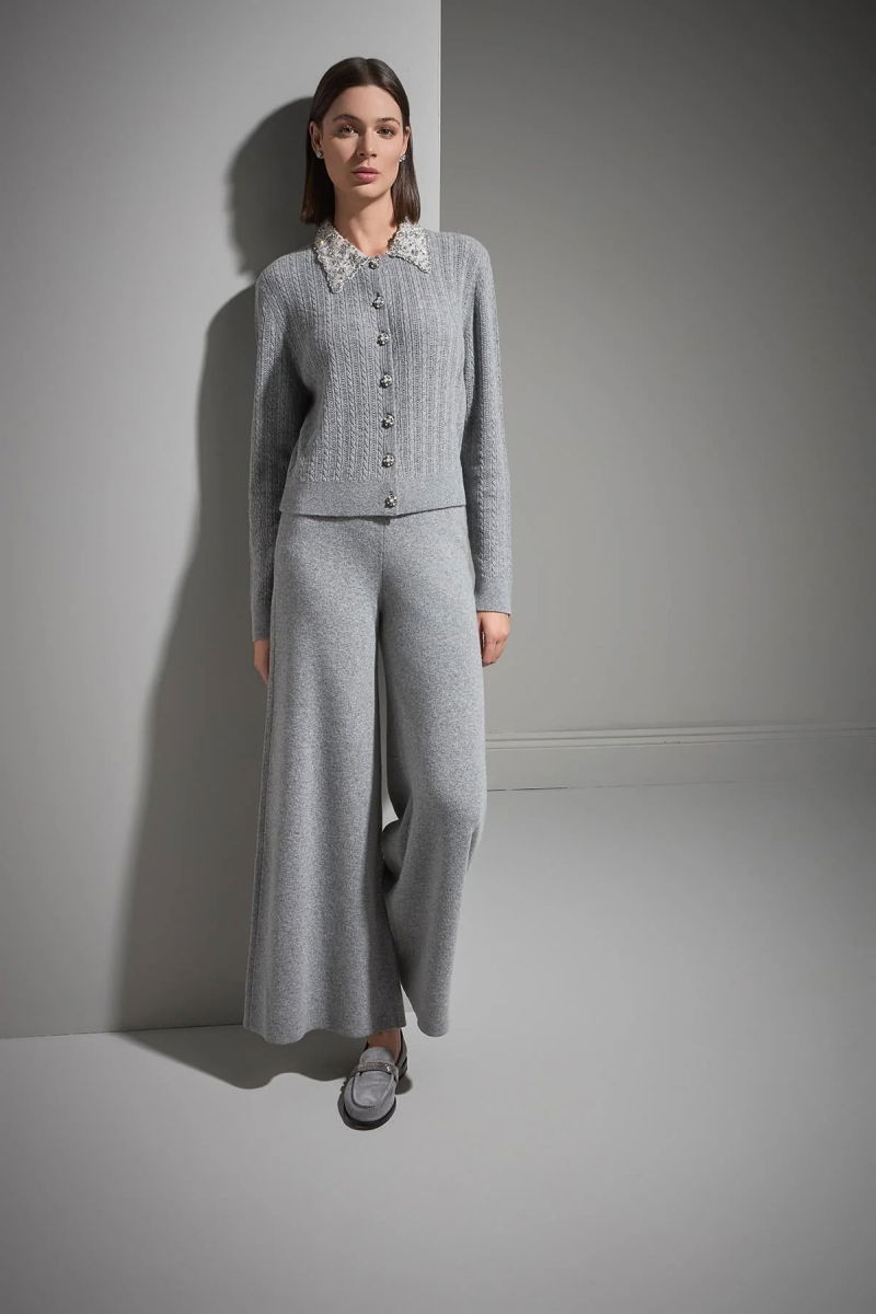 Join Us Kadın Fonksiyonel Taşlı Yaka ve Düğmeli Triko Hırka W118 Gri - 4