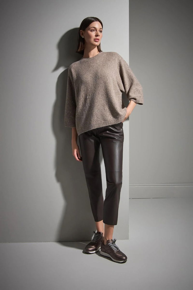 Join Us Kadın Fonksiyonel Yakalı Pullu Triko Kazak W017 Kahverengi - 2