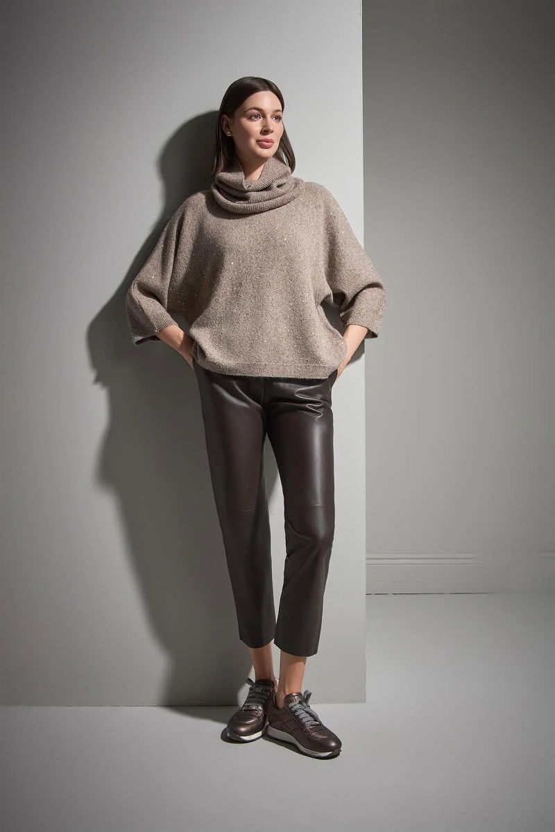 Join Us Kadın Fonksiyonel Yakalı Pullu Triko Kazak W017 Kahverengi - 3