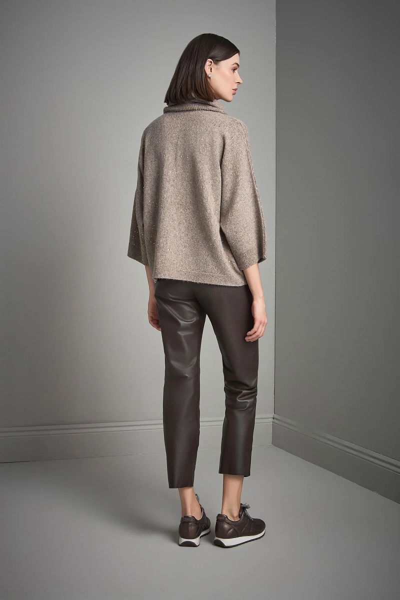 Join Us Kadın Fonksiyonel Yakalı Pullu Triko Kazak W017 Kahverengi - 5