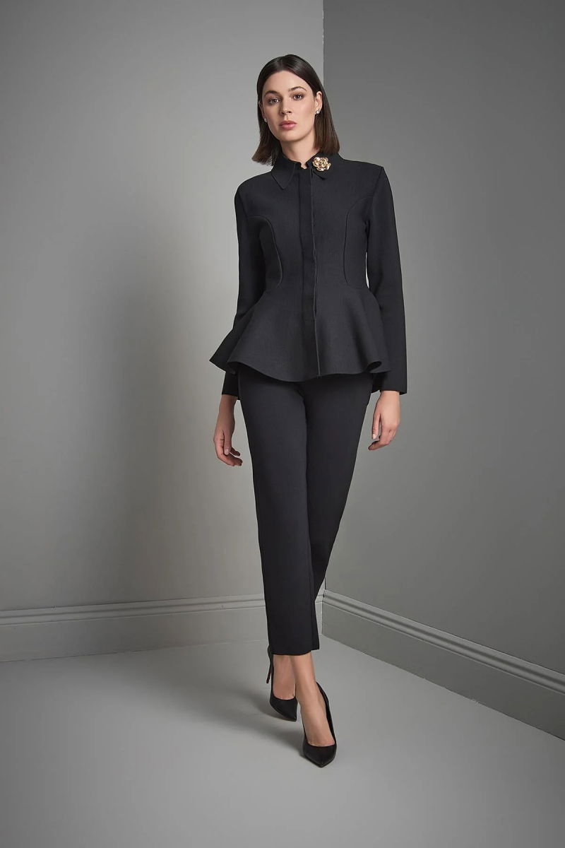 Join Us Kadın Gizli Düğmeli Peplum Triko Ceket W157 Siyah - 4