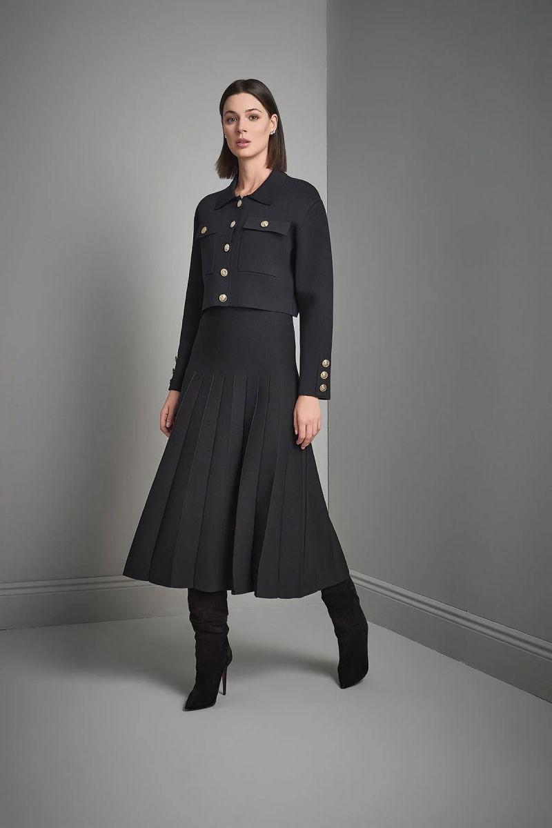 Join Us Kadın Gold Düğme Detaylı Cepli Triko Ceket W224 Siyah - Join Us