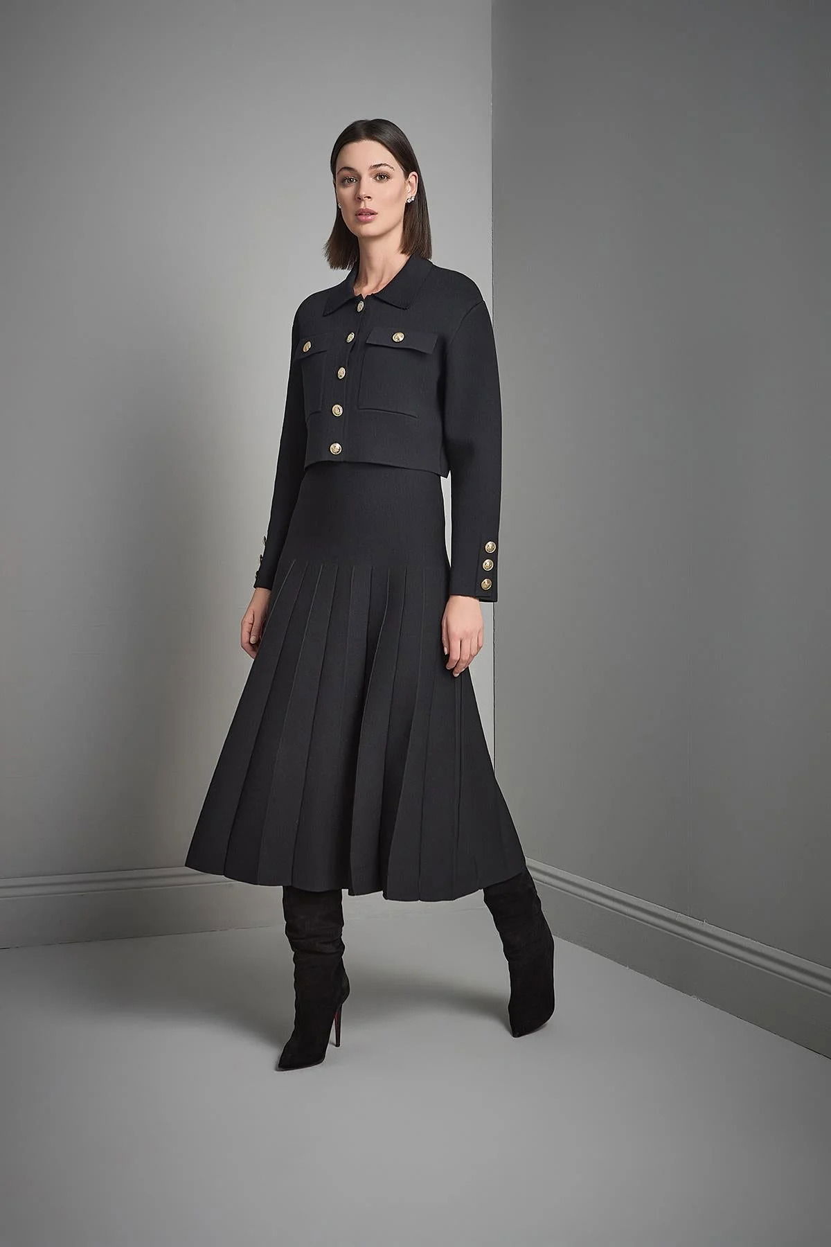 Join Us Kadın Gold Düğme Detaylı Cepli Triko Ceket W224 Siyah - 1