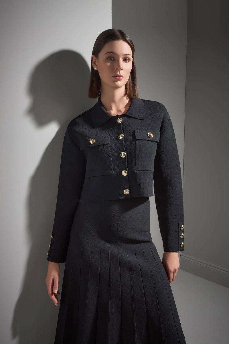 Join Us Kadın Gold Düğme Detaylı Cepli Triko Ceket W224 Siyah - 2