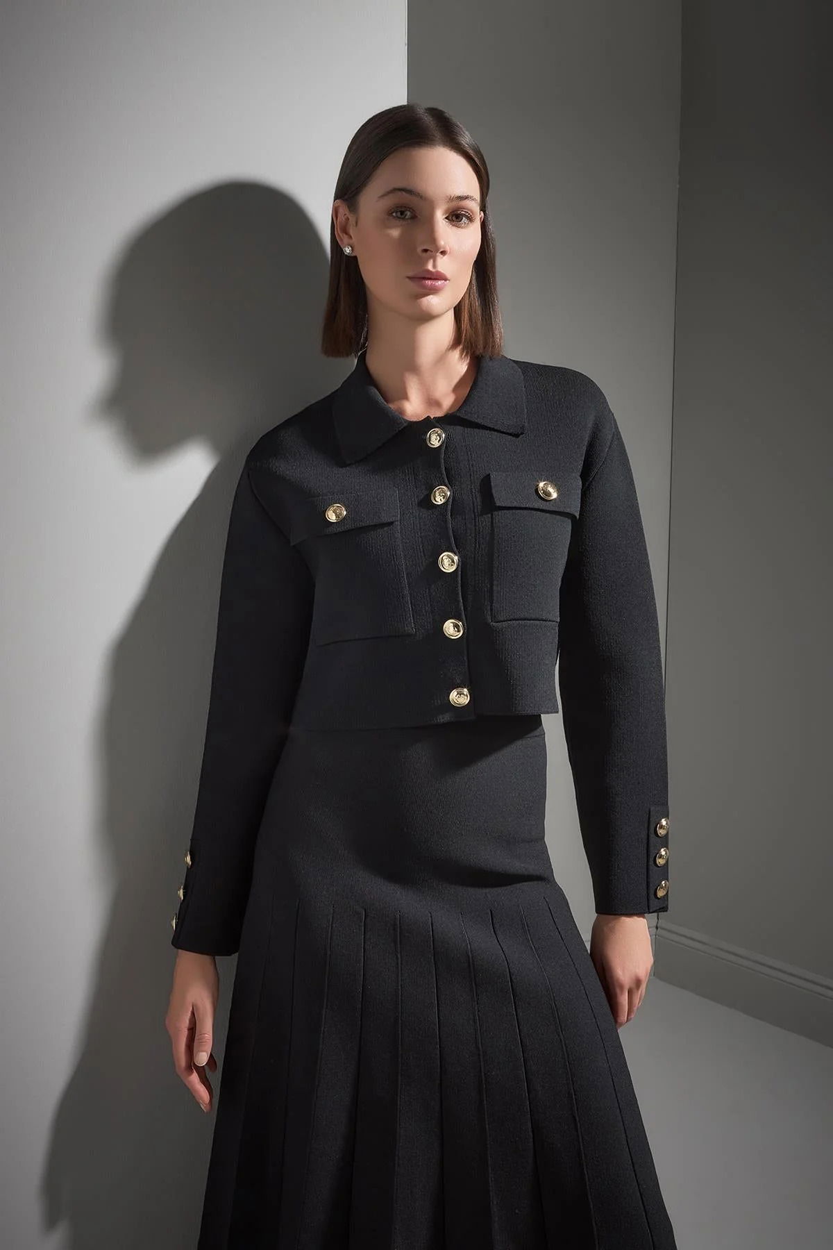 Join Us Kadın Gold Düğme Detaylı Cepli Triko Ceket W224 Siyah - 2