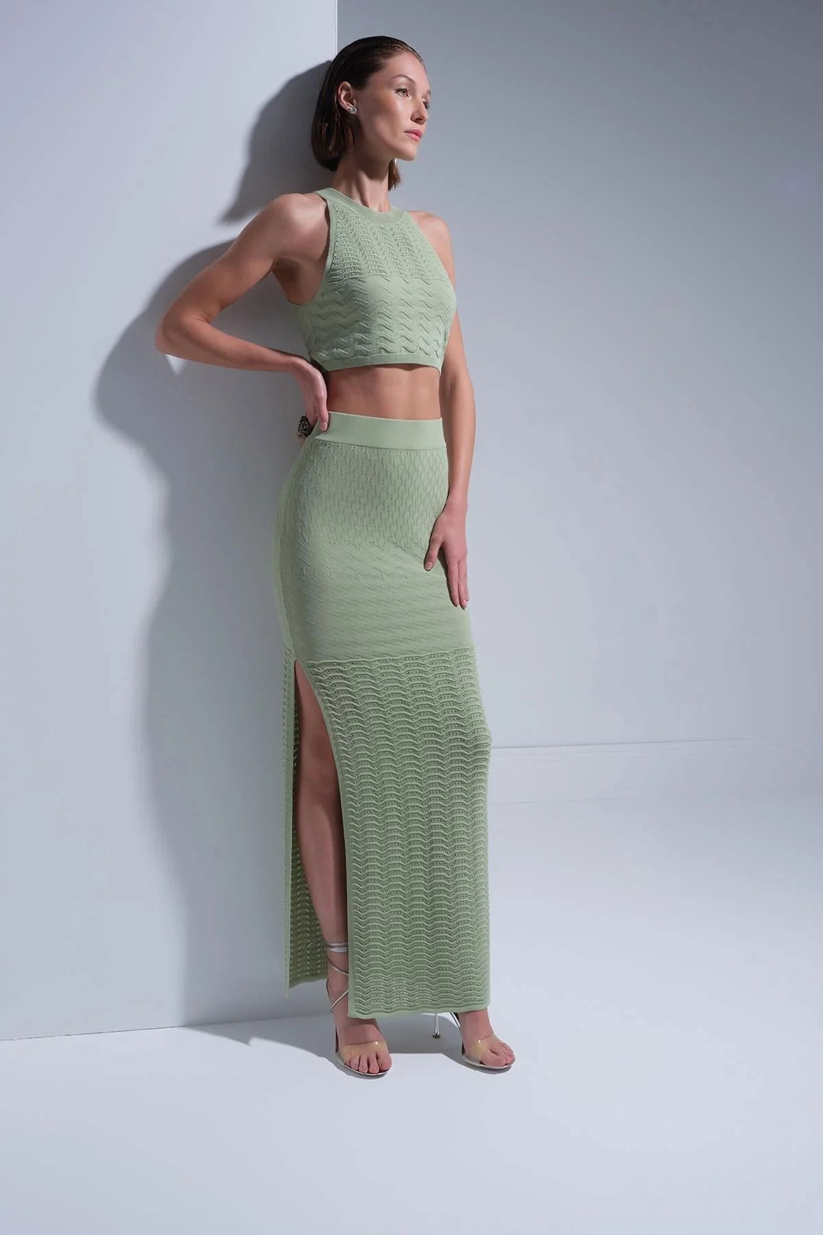 Join Us Kadın Halter Yaka Crop Top S128 Yeşil - 2