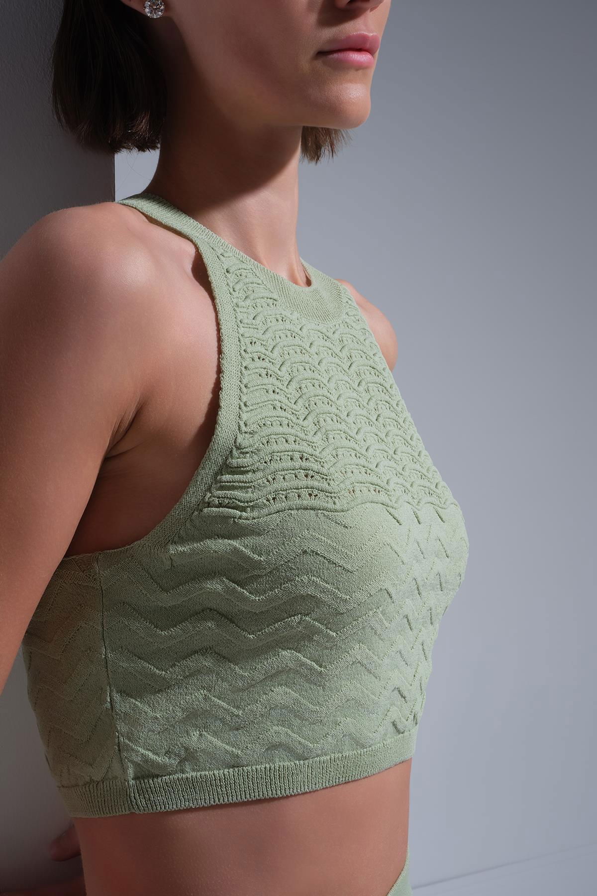Join Us Kadın Halter Yaka Crop Top S128 Yeşil - 3