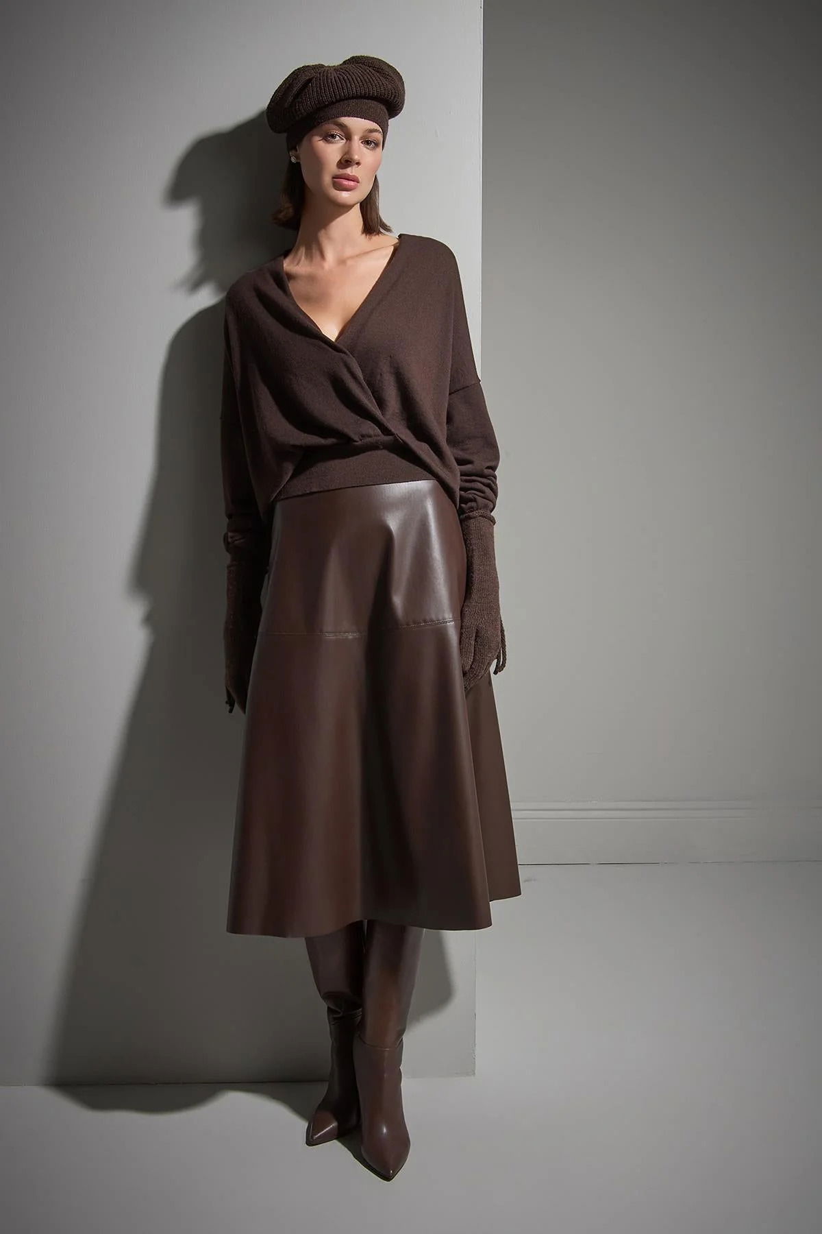 Join Us Kadın Kruvaze Yaka Triko Kazak W130 Kahverengi - 2