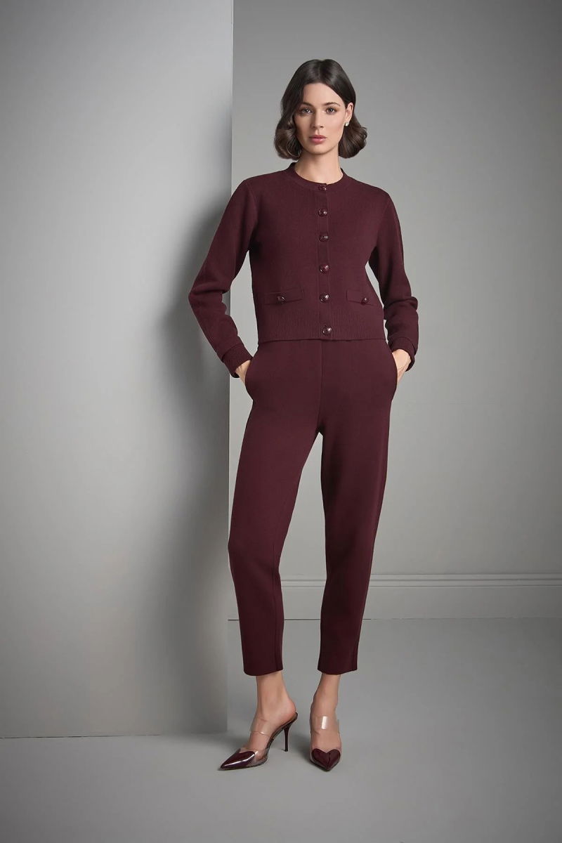 Join Us Kadın Kumaş Detaylı Düğmeli Triko Hırka W020 Bordo - 3