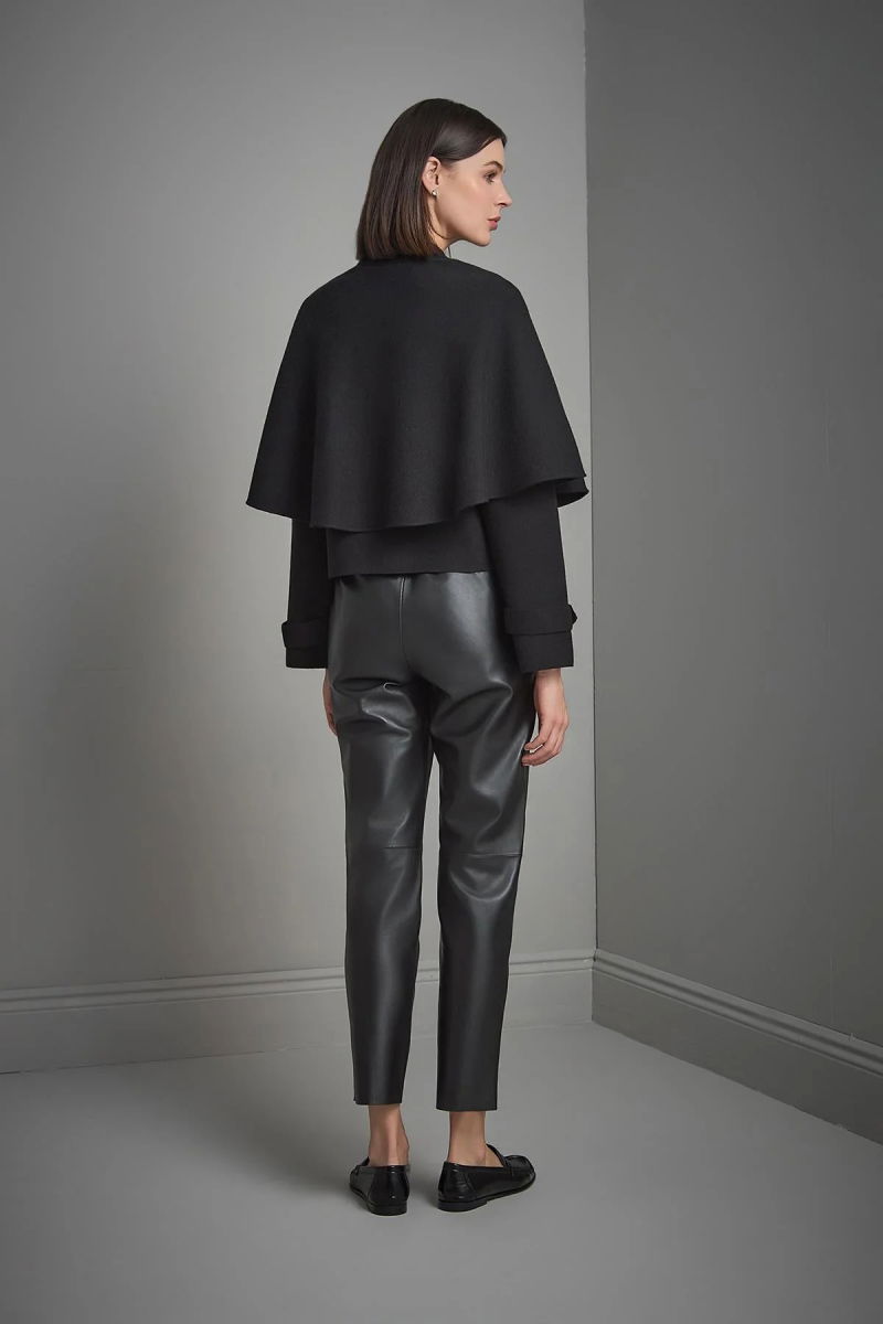 Join Us Kadın Pelerin Detaylı Gold Düğmeli Triko Ceket W089 Siyah - 5