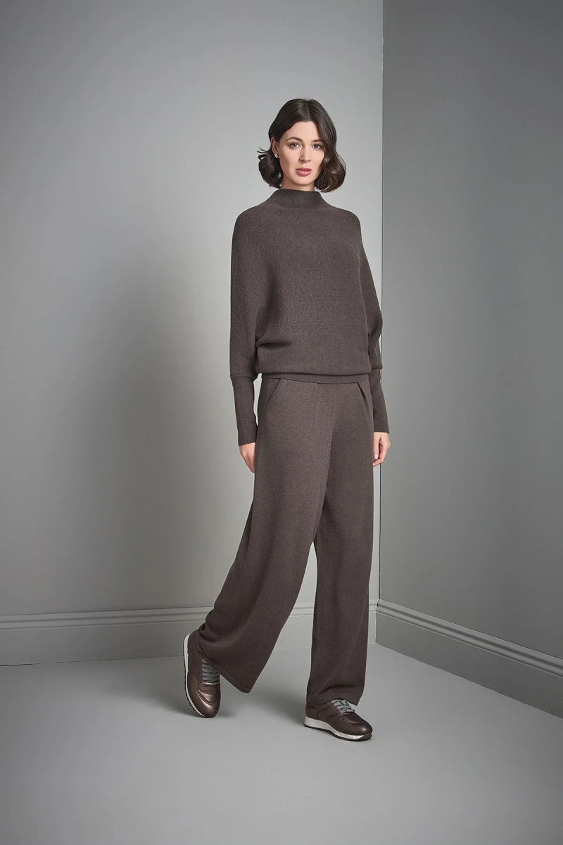 Join Us Kadın Pileli Bol Paça Triko Pantolon W067 Kahverengi - Join Us