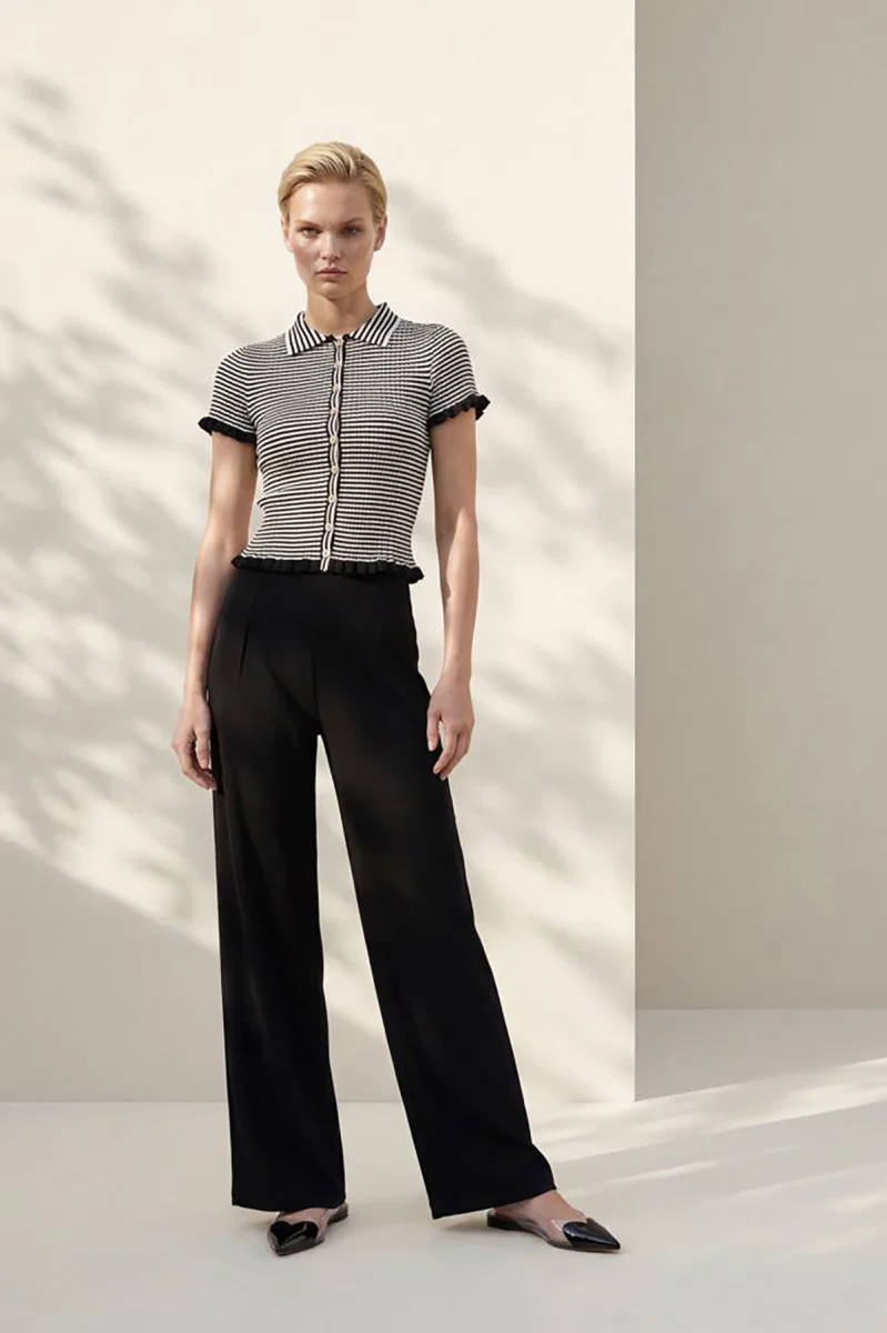 Join Us Kadın Polo Yaka Çizgili Bluz S160 Siyah - 4