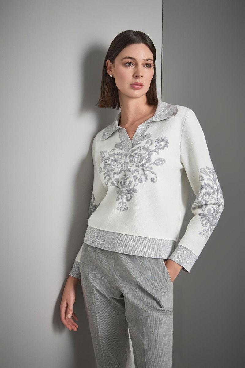 Join Us Kadın Polo Yaka Desenli Triko Kazak W156 Gri - Join Us