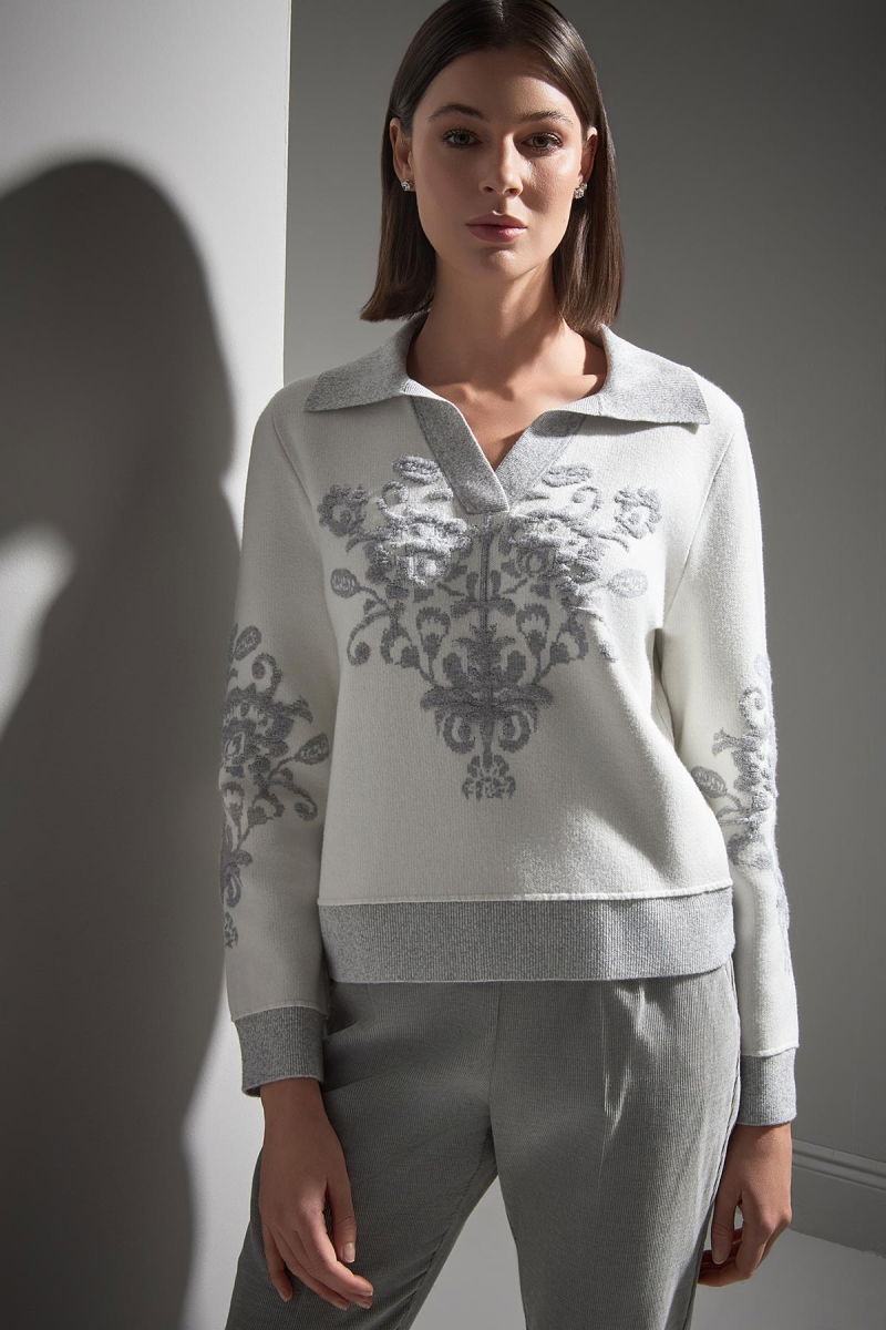 Join Us Kadın Polo Yaka Desenli Triko Kazak W156 Gri - 2