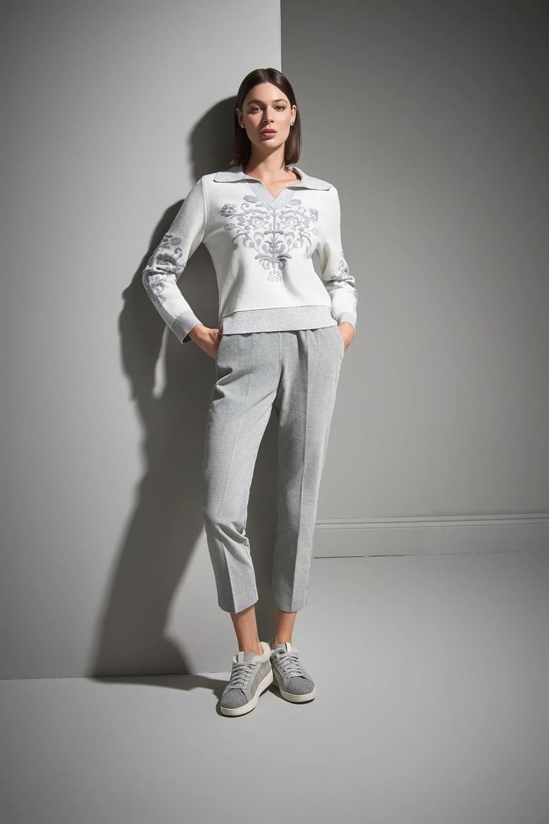 Join Us Kadın Polo Yaka Desenli Triko Kazak W156 Gri - 4