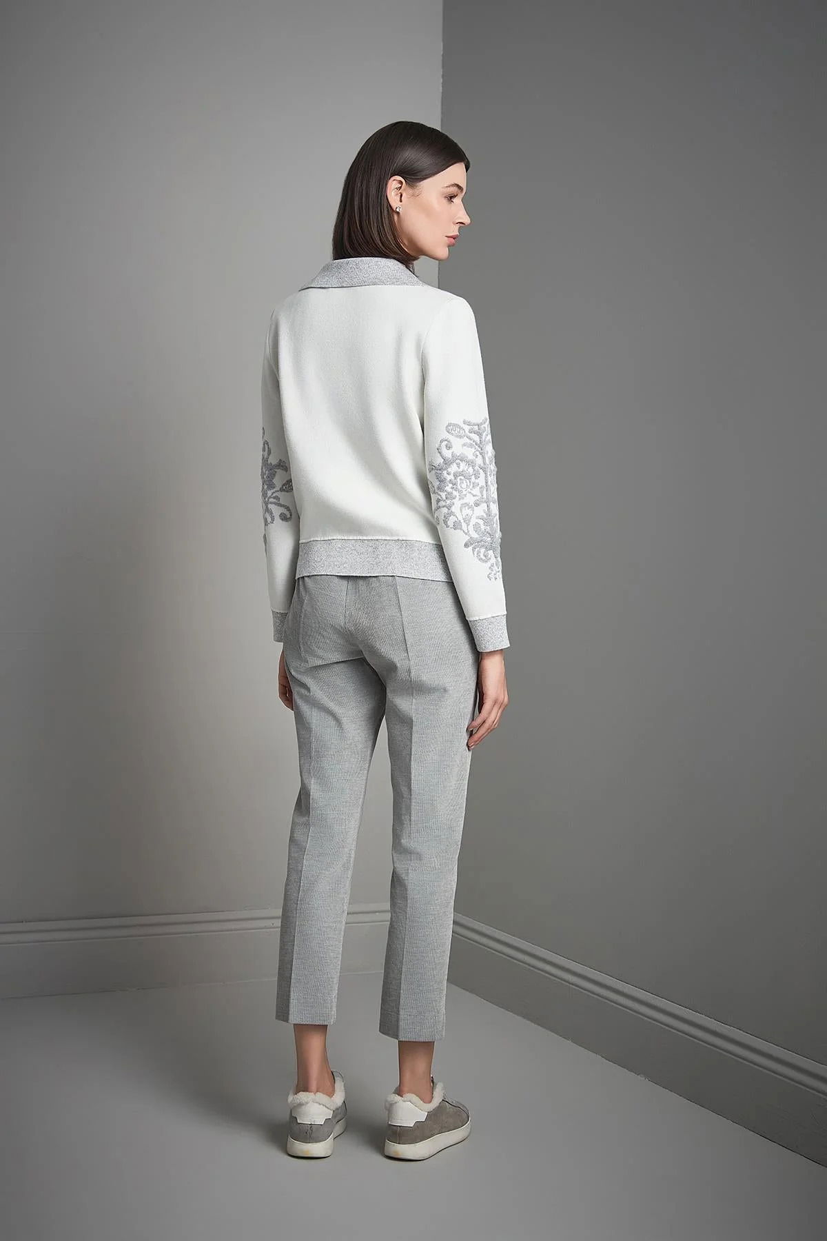 Join Us Kadın Polo Yaka Desenli Triko Kazak W156 Gri - 5