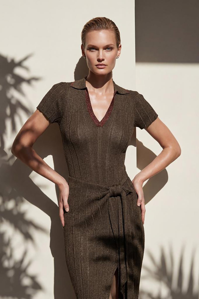 Join Us Kadın Polo Yaka Fitilli Bluz S132 Kahverengi - Join Us