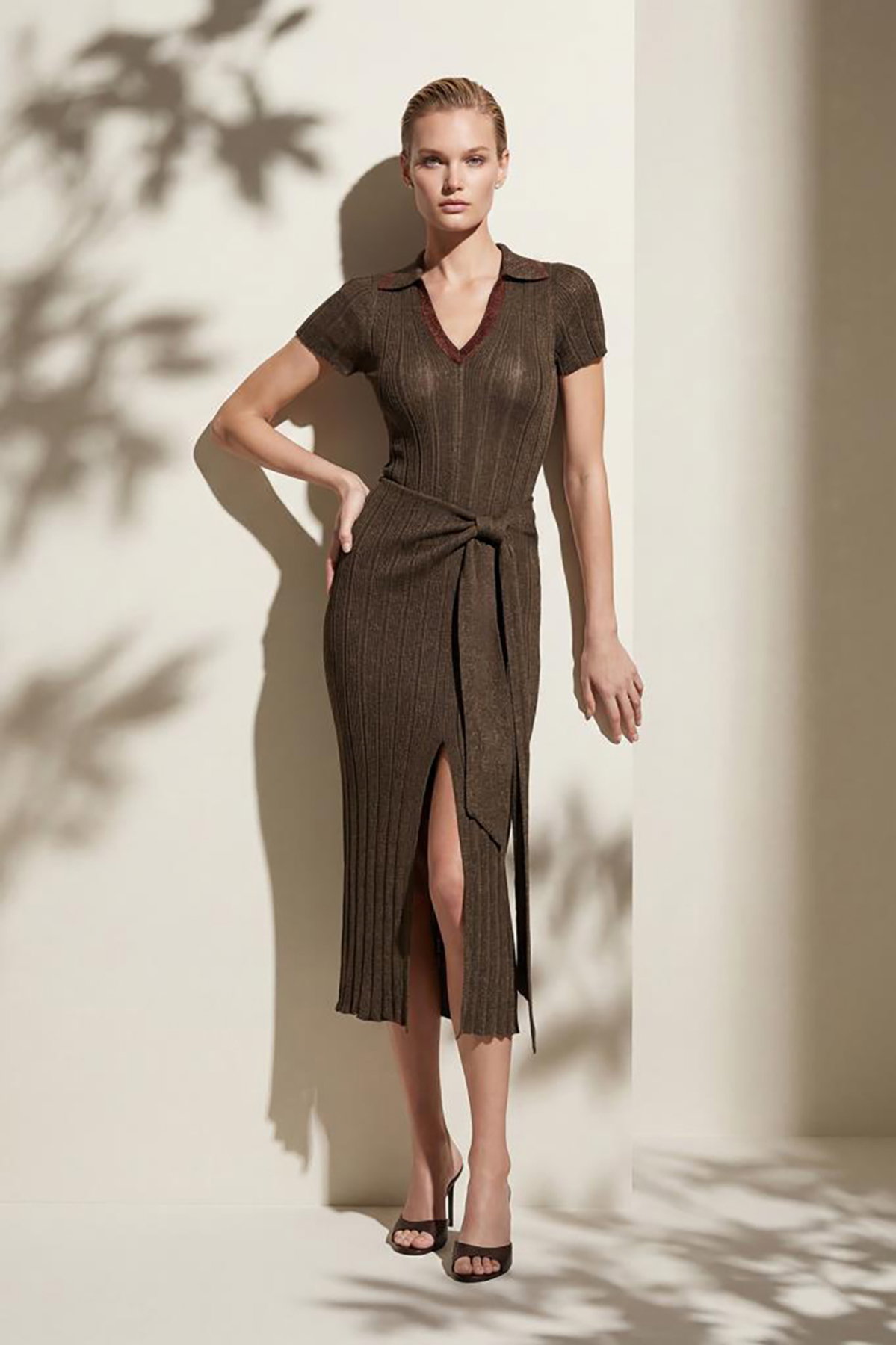 Join Us Kadın Polo Yaka Fitilli Bluz S132 Kahverengi - 2